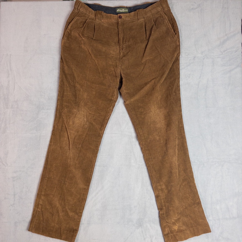 Eddie Bauer Corduroy Pants Mens 36 Brown Vintage Pleated Straight Leg
